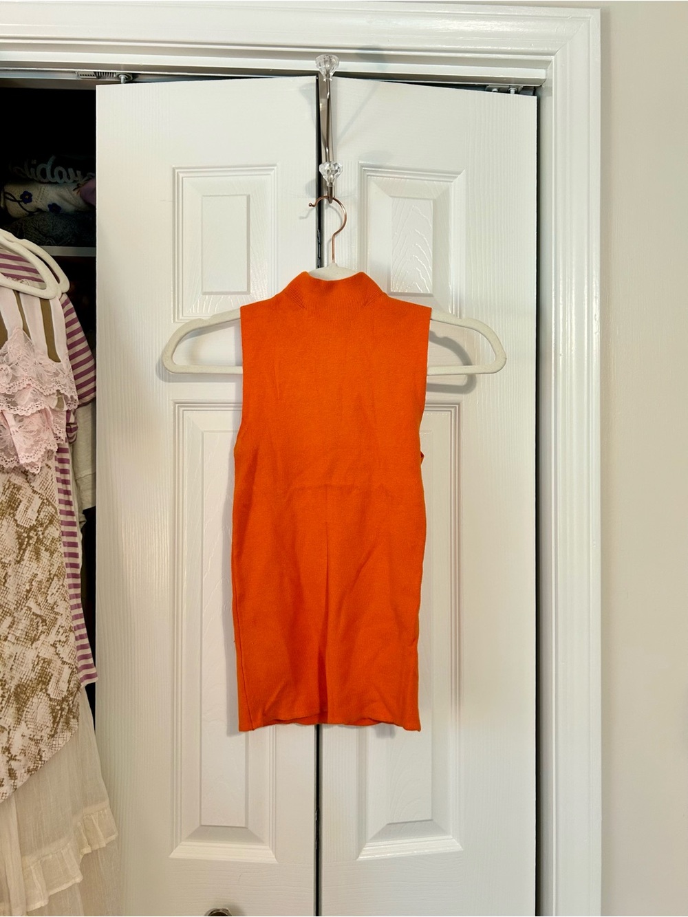 Express Sleeveless Mock Neck Tank Top in Bright Orange
